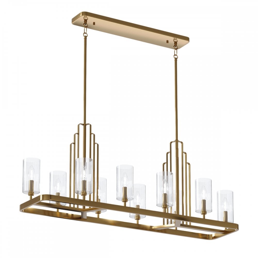Kimrose Art Deco 10 Light Linear Chandelier In Brushed Natural Brass QN-KIMROSE10-BNB