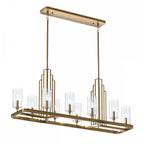 Kimrose Art Deco 10 Light Linear Chandelier In Brushed Natural Brass QN-KIMROSE10-BNB