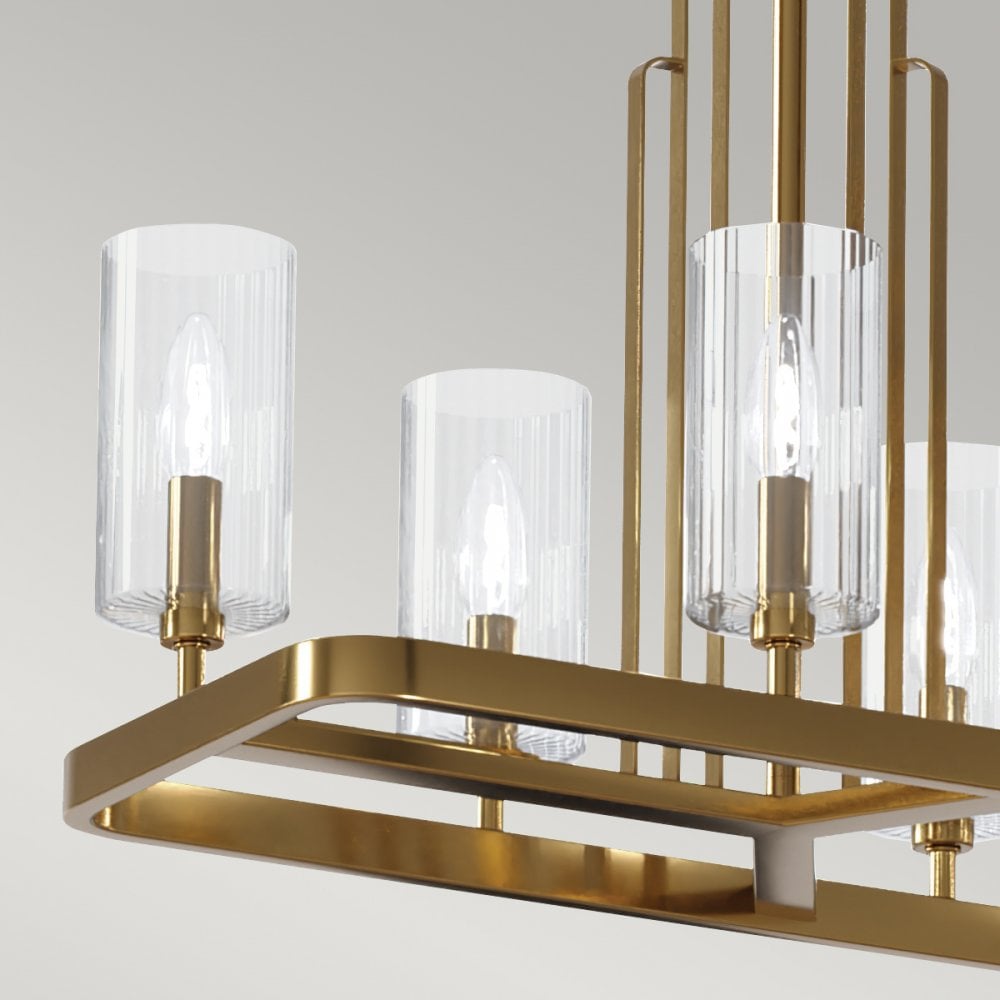 Kimrose Art Deco 10 Light Linear Chandelier In Brushed Natural Brass QN-KIMROSE10-BNB