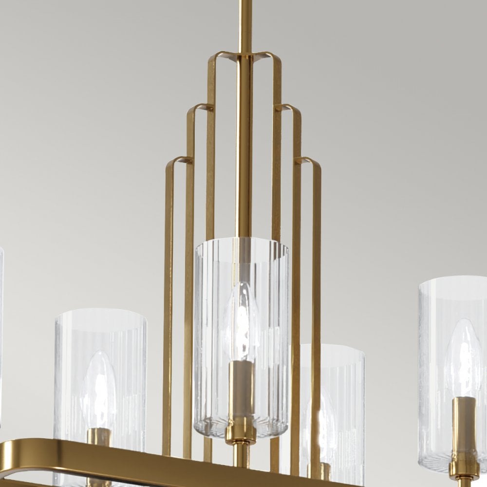 Kimrose Art Deco 10 Light Linear Chandelier In Brushed Natural Brass QN-KIMROSE10-BNB