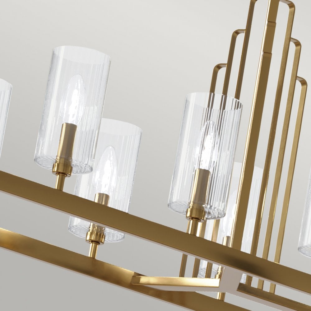 Kimrose Art Deco 10 Light Linear Chandelier In Brushed Natural Brass QN-KIMROSE10-BNB