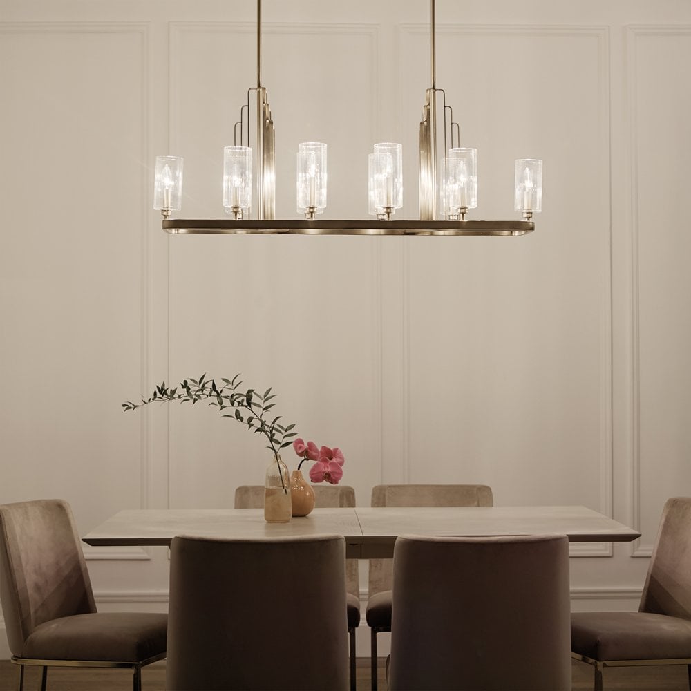 Kimrose Art Deco 10 Light Linear Chandelier In Brushed Natural Brass QN-KIMROSE10-BNB