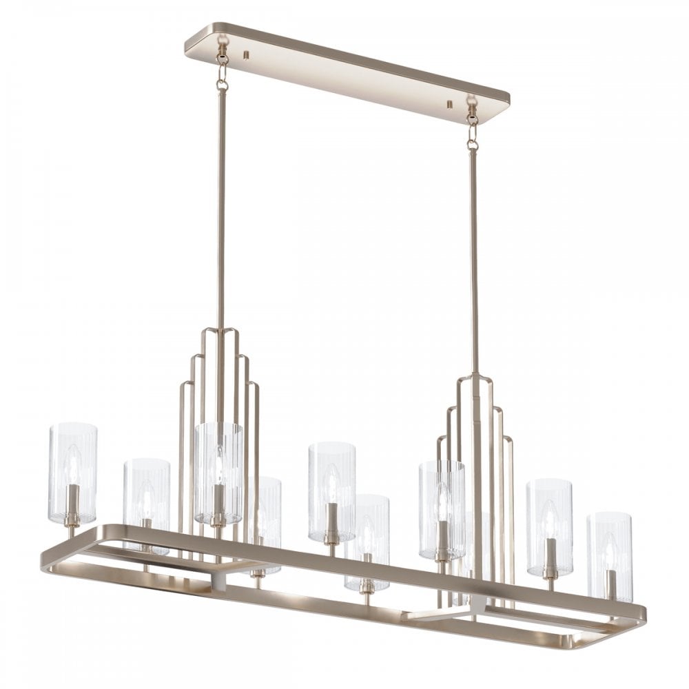 Kimrose Art Deco 10 Light Linear Chandelier In Polished Nickel QN-KIMROSE10-PN
