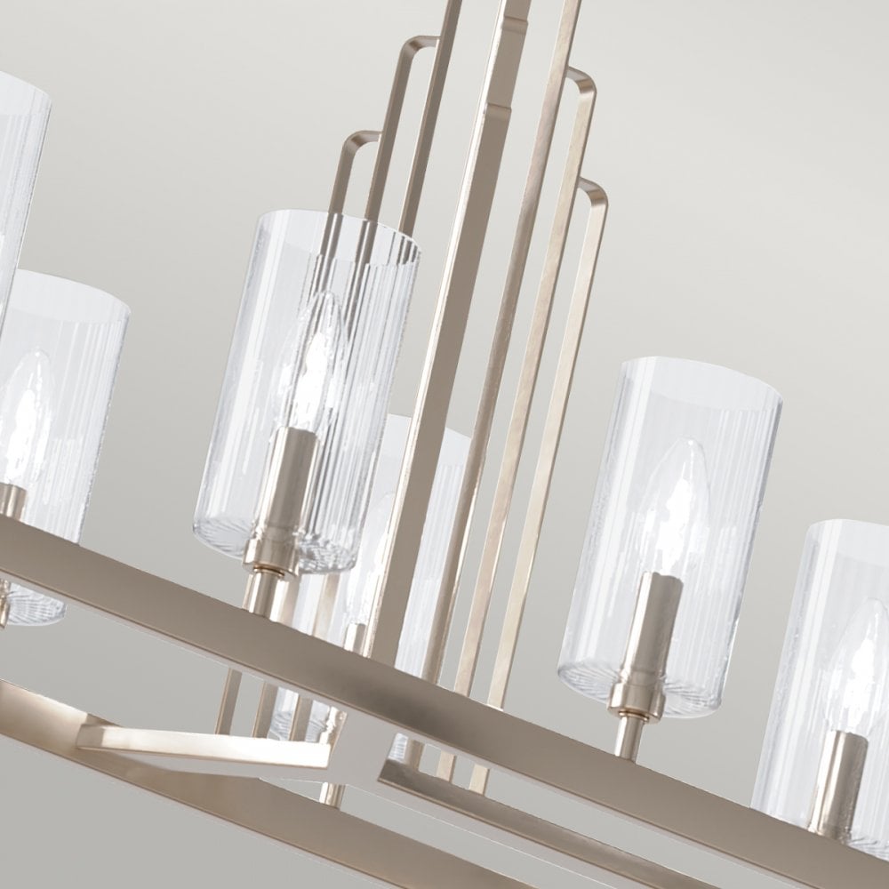 Kimrose Art Deco 10 Light Linear Chandelier In Polished Nickel QN-KIMROSE10-PN