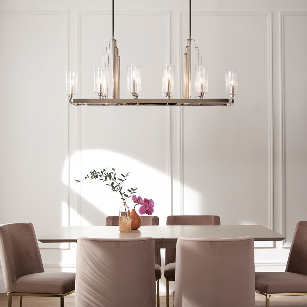 Kimrose Art Deco 10 Light Linear Chandelier In Polished Nickel QN-KIMROSE10-PN