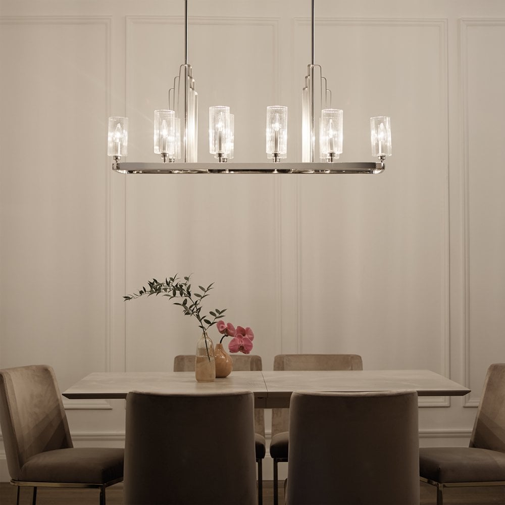 Kimrose Art Deco 10 Light Linear Chandelier In Polished Nickel QN-KIMROSE10-PN