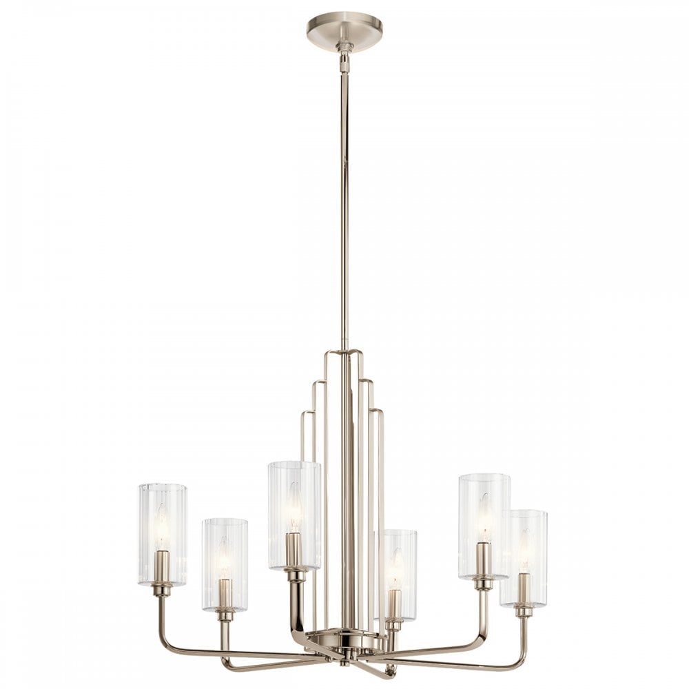 Kimrose Art Deco 6 Light Ceiling Chandelier In Polished Nickel QN-KIMROSE6-PN