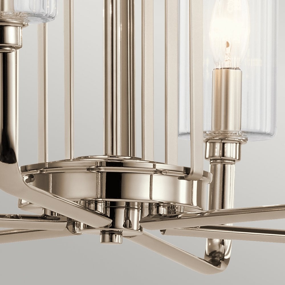 Kimrose Art Deco 6 Light Ceiling Chandelier In Polished Nickel QN-KIMROSE6-PN