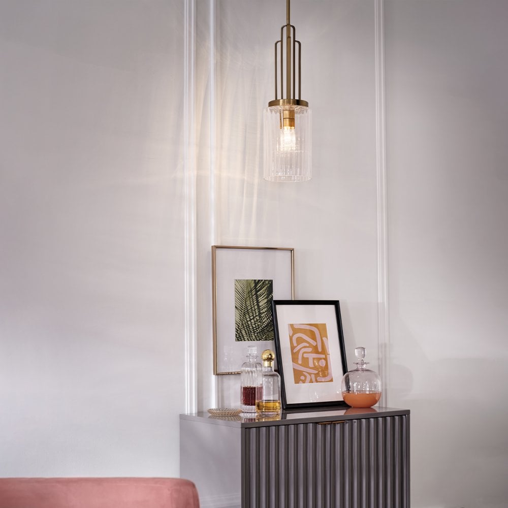 Kimrose Art Deco Mini Ceiling Pendant Light In Brushed Natural Brass Finish QN-KIMROSE-MP-BNB