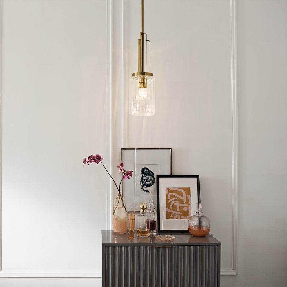 Kimrose Art Deco Mini Ceiling Pendant Light In Brushed Natural Brass Finish QN-KIMROSE-MP-BNB