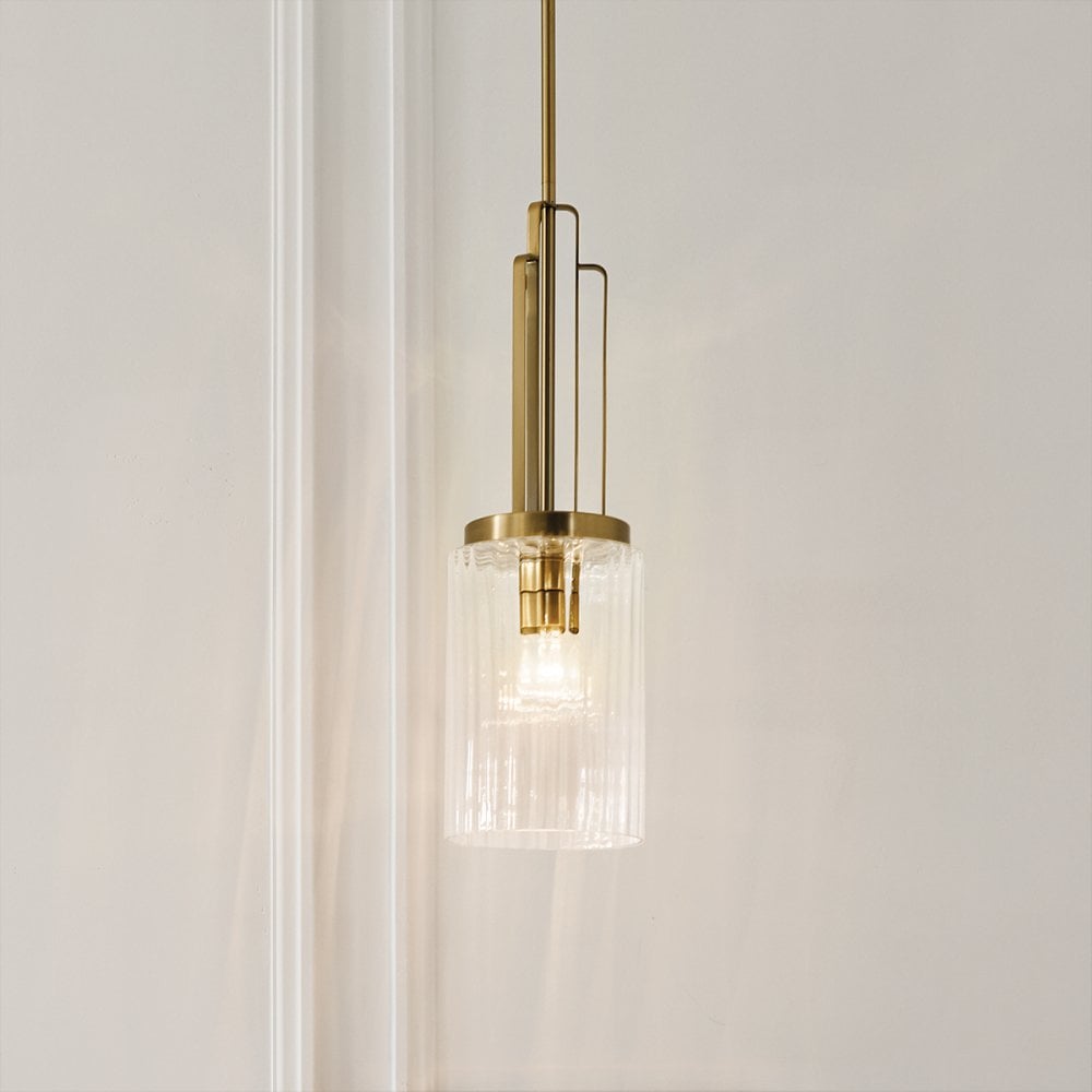 Kimrose Art Deco Mini Ceiling Pendant Light In Brushed Natural Brass Finish QN-KIMROSE-MP-BNB