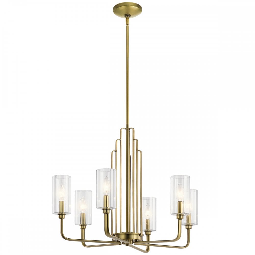 Kimrose Art Deco 6 Light Ceiling Chandelier In Brushed Natural Brass QN-KIMROSE6-BNB