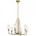 Kimrose Art Deco 6 Light Ceiling Chandelier In Brushed Natural Brass QN-KIMROSE6-BNB