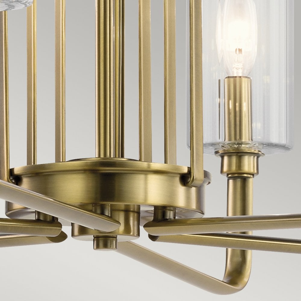 Kimrose Art Deco 6 Light Ceiling Chandelier In Brushed Natural Brass QN-KIMROSE6-BNB