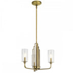Kimrose Art Deco 3 Light Ceiling Chandelier In Brushed Natural Brass QN-KIMROSE3-BNB