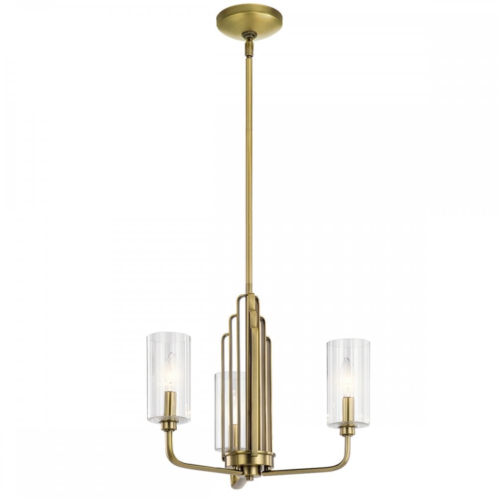Kimrose Art Deco 3 Light Ceiling Chandelier In Brushed Natural Brass QN-KIMROSE3-BNB