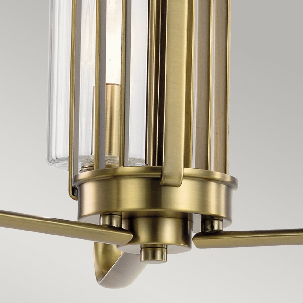 Kimrose Art Deco 3 Light Ceiling Chandelier In Brushed Natural Brass QN-KIMROSE3-BNB