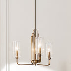 Kimrose Art Deco 3 Light Ceiling Chandelier In Brushed Natural Brass QN-KIMROSE3-BNB