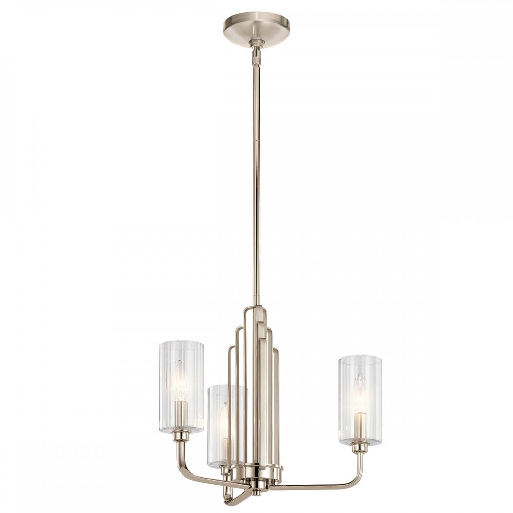 Kimrose Art Deco 3 Light Ceiling Chandelier In Polished Nickel QN-KIMROSE3-PN
