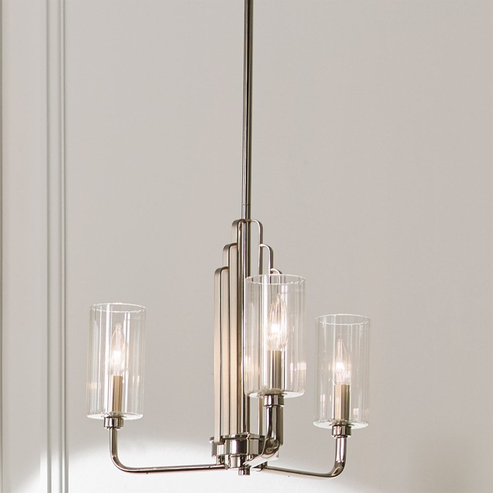 Kimrose Art Deco 3 Light Ceiling Chandelier In Polished Nickel QN-KIMROSE3-PN