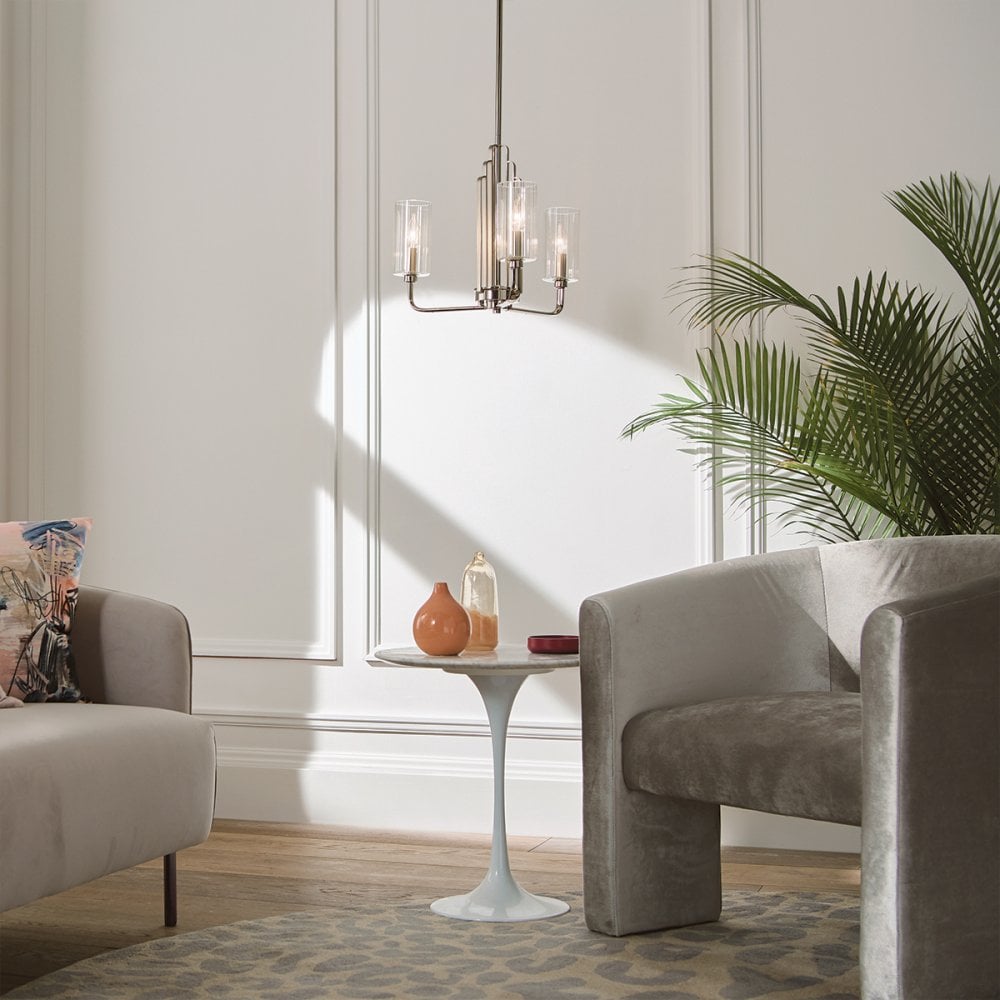 Kimrose Art Deco 3 Light Ceiling Chandelier In Polished Nickel QN-KIMROSE3-PN