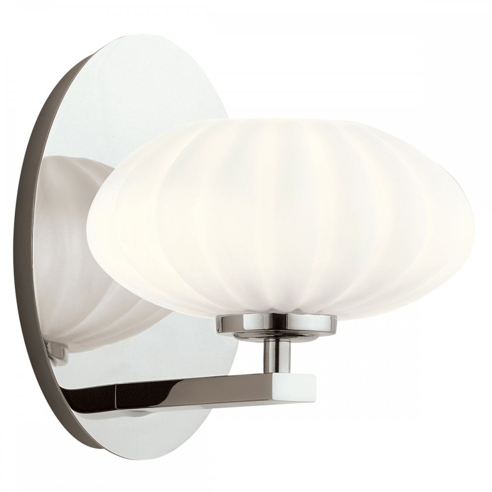 Pim Modern Single Wall Light In Polished Chrome With Opal Glass IP44 QN-PIM1-PC