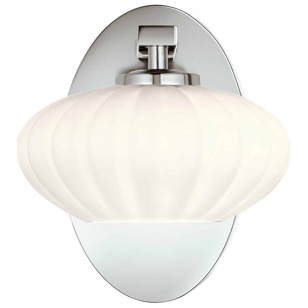 Pim Modern Single Wall Light In Polished Chrome With Opal Glass IP44 QN-PIM1-PC