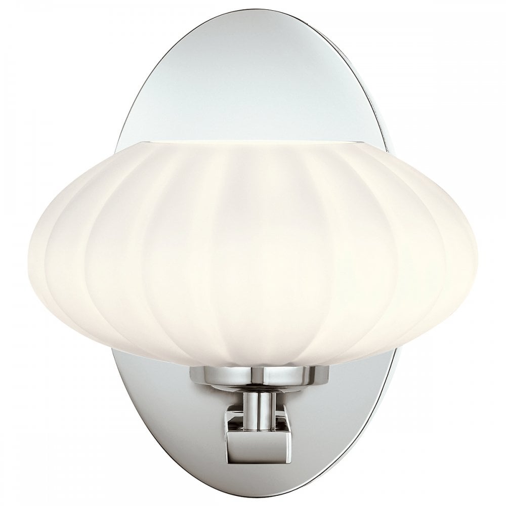Pim Modern Single Wall Light In Polished Chrome With Opal Glass IP44 QN-PIM1-PC