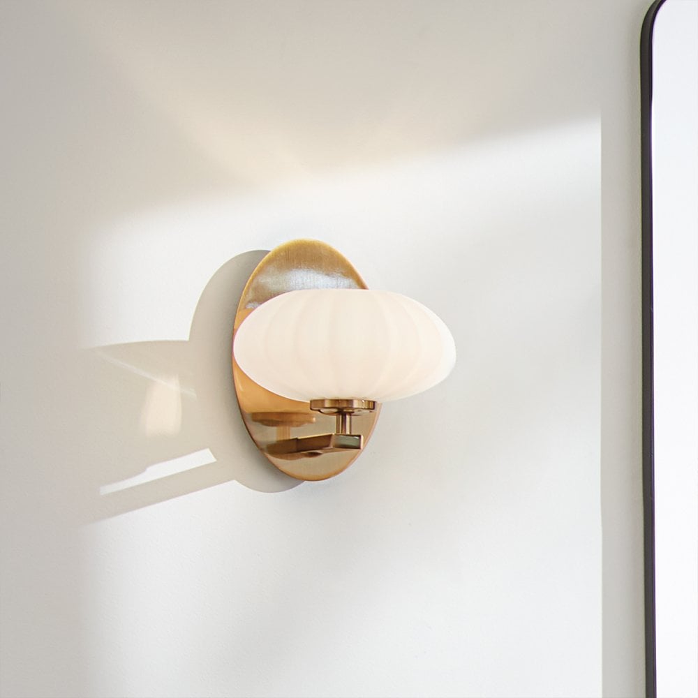 Pim Modern Single Wall Light In Fox Gold With Opal Glass IP44 QN-PIM1-FXG