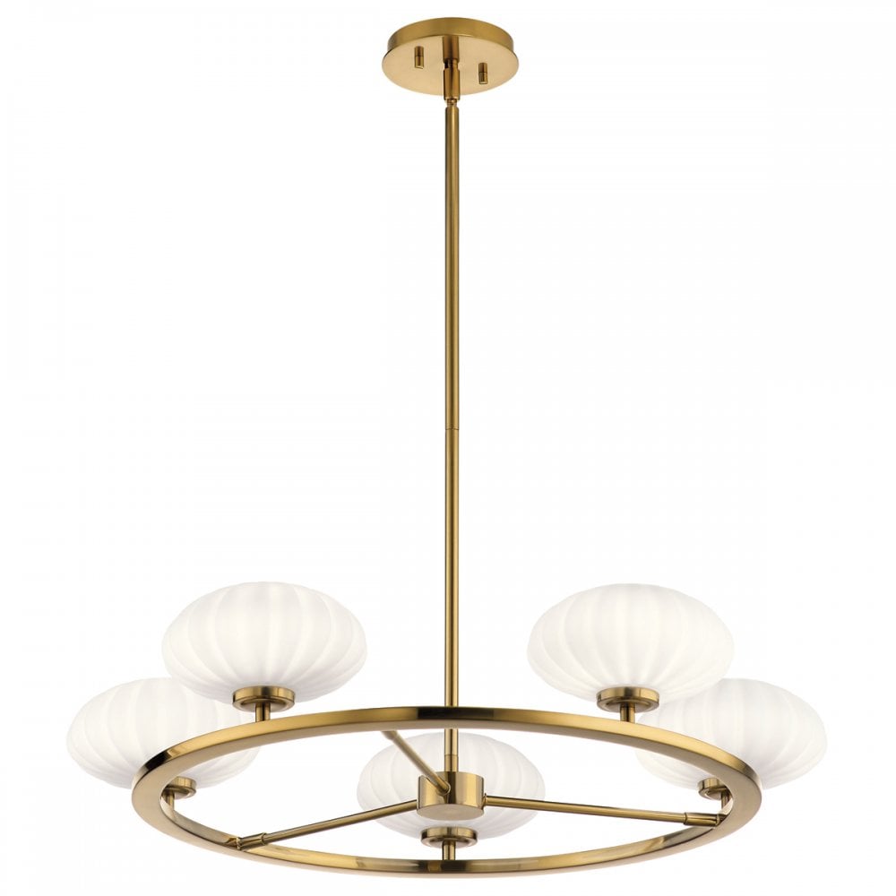 Pim Modern 5 Light Ceiling Chandelier In Fox Gold With Opal Glass IP44 QN-PIM5-FXG