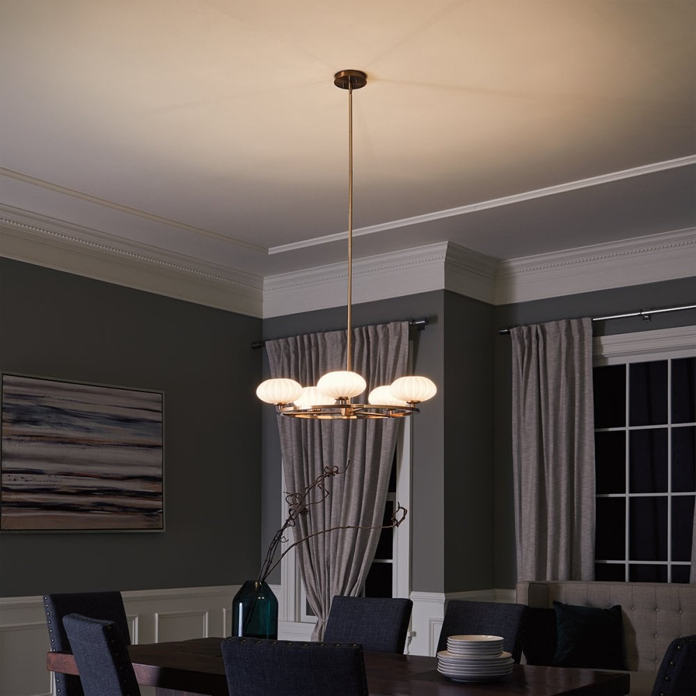 Pim Modern 5 Light Ceiling Chandelier In Fox Gold With Opal Glass IP44 QN-PIM5-FXG