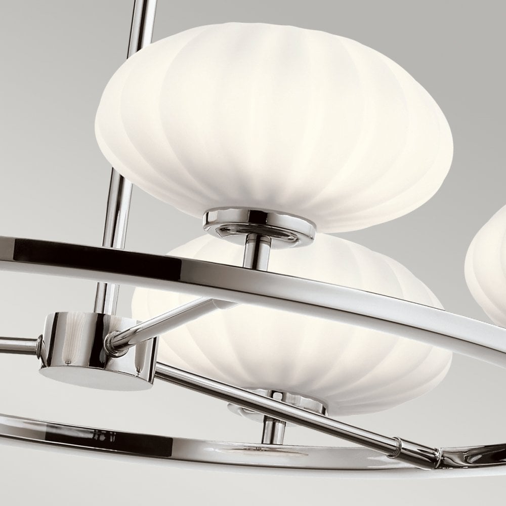 Pim Modern 5 Light Ceiling Chandelier In Polished Chrome With Opal Glass IP44 QN-PIM5-PC