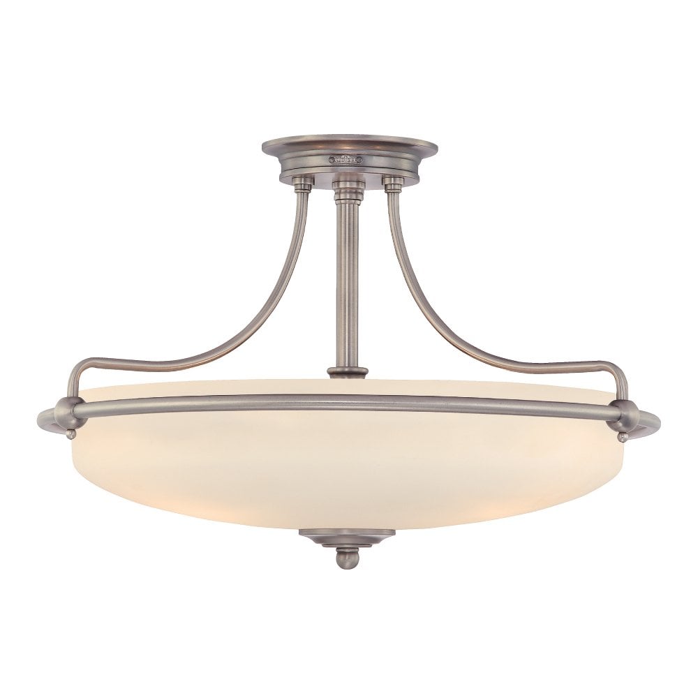 Modern 4 Light Antique Nickel and Etched Shade Semi-Flush Ceiling Light QZ/GRIFFIN/SFMAN