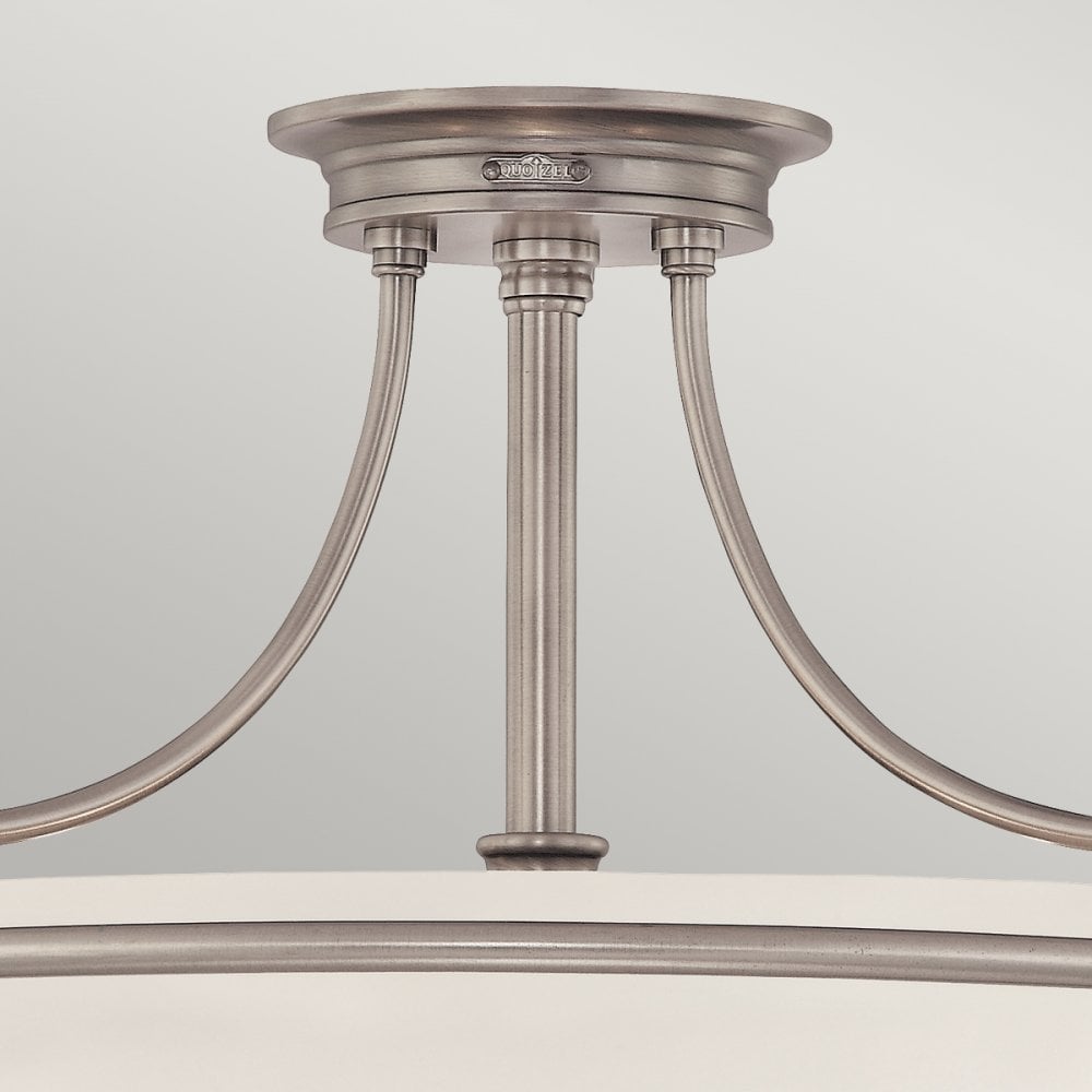 Modern 4 Light Antique Nickel and Etched Shade Semi-Flush Ceiling Light QZ/GRIFFIN/SFMAN