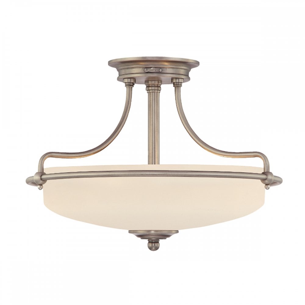 Modern 3 Light Antique Nickel and Etched Shade Semi-Flush Ceiling Light QZ/GRIFFIN/SFSAN