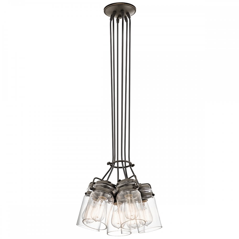 Brinley 6 Light Bronze Vintage Cluster Ceiling Pendant Light KL-BRINLEY6-OZ
