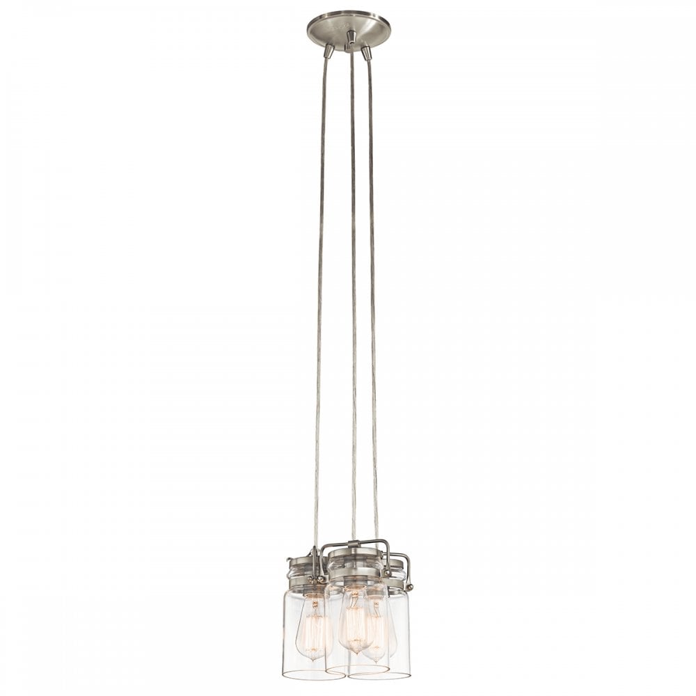 Brinley 3 Light Ceiling Pendant Fitting In Brushed Nickel Finish KL-BRINLEY3-NI