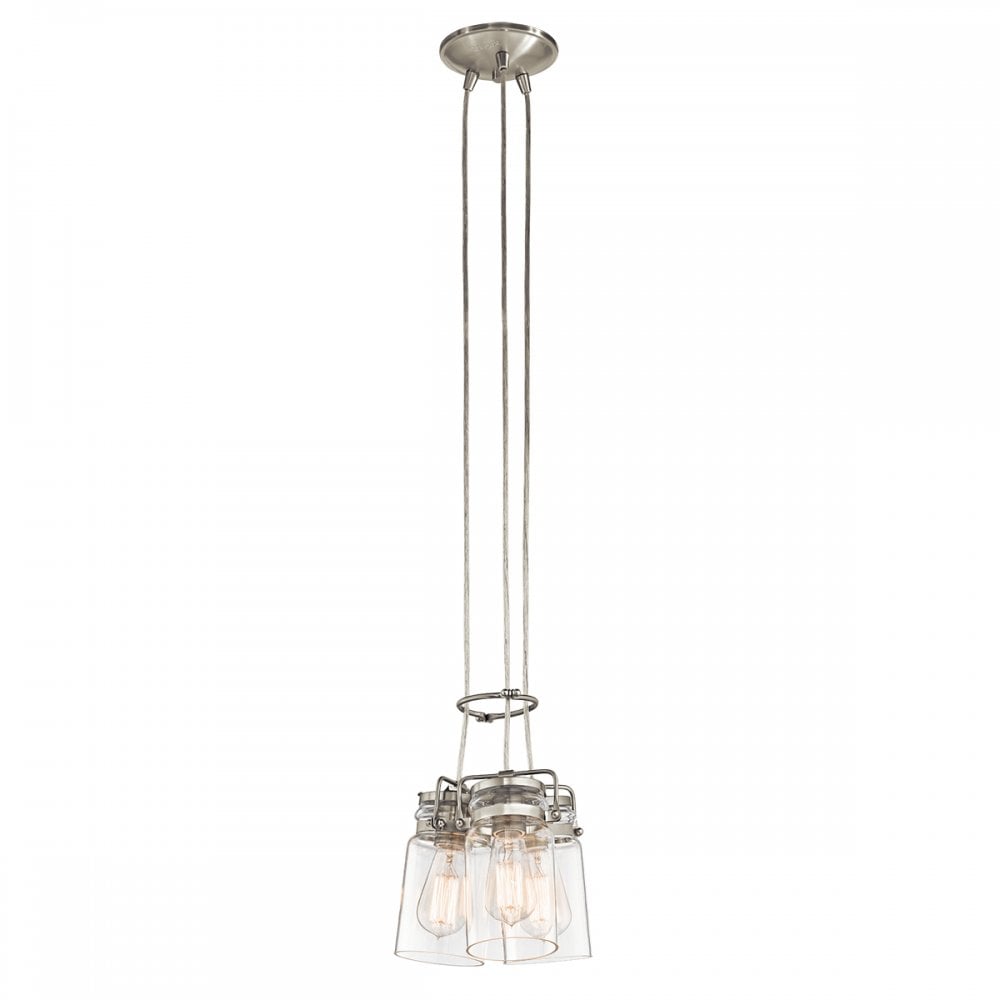 Brinley 3 Light Ceiling Pendant Fitting In Brushed Nickel Finish KL-BRINLEY3-NI