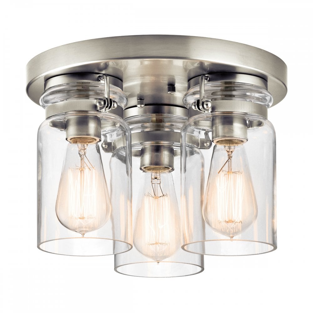 Brinley 3 Light Flush Ceiling Fitting In Brushed Nickel Finish KL-BRINLEY-F-NI
