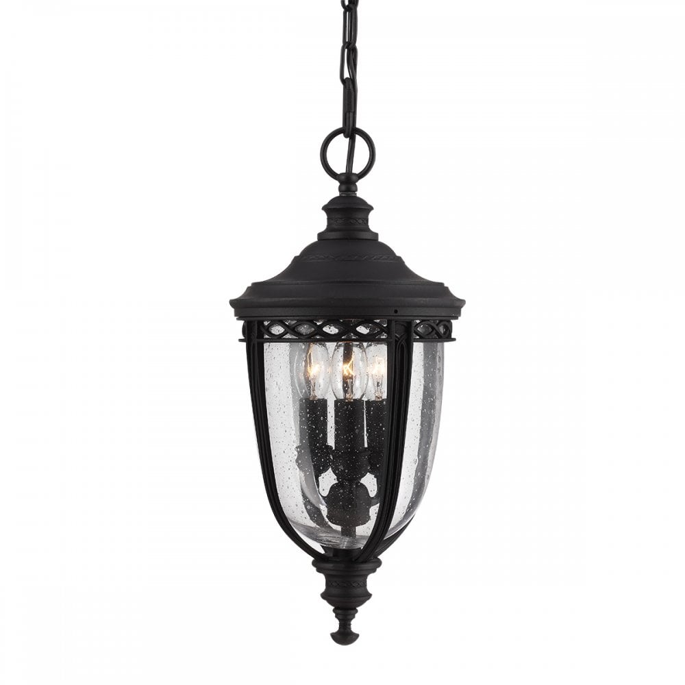 English Bridle Outdoor Medium Chain Ceiling Lantern In Black Finish FE-EB8-M-BLK