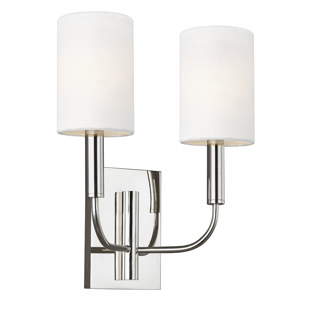 Brianna Elegant Double Wall Light In Polished Nickel Finish With Linen Shades FE-BRIANNA2-PN