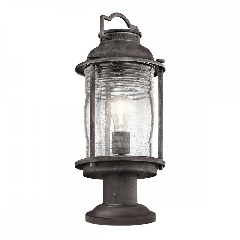 Ashland Bay Pedestal Lantern In Weathered Zinc Finish KL-ASHLANDBAY3-M