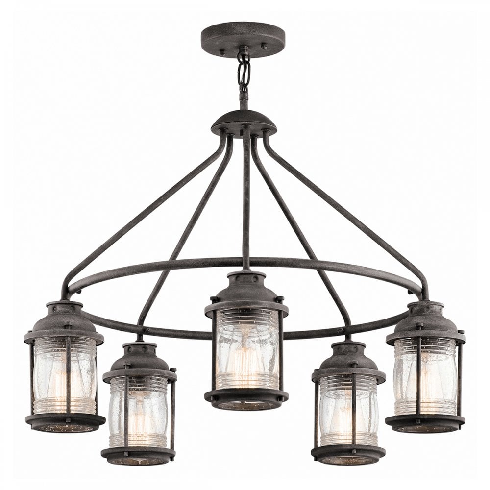 Ashland Bay 5 Light Outdoor Chandelier In Weathered Zinc Finish KL-ASHLANDBAY-5P
