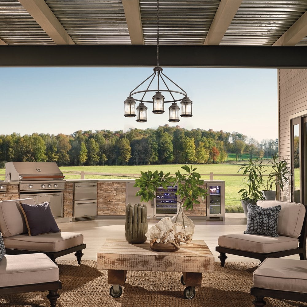 Ashland Bay 5 Light Outdoor Chandelier In Weathered Zinc Finish KL-ASHLANDBAY-5P