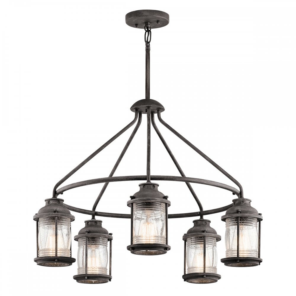 Ashland Bay 5 Light Outdoor Chandelier In Weathered Zinc Finish KL-ASHLANDBAY-5P