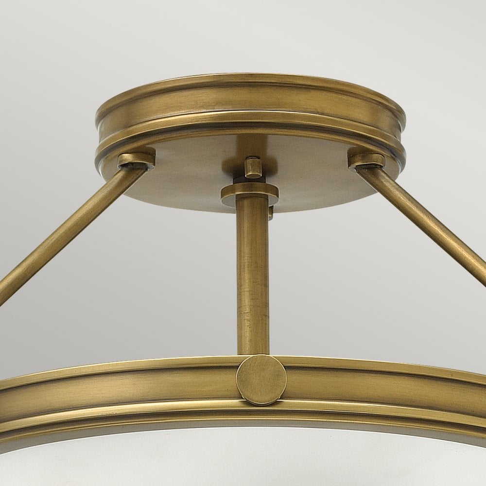 Collier Small Semi Flush Ceiling Light In Heritage Brass Finish HK-COLLIER-SF-S