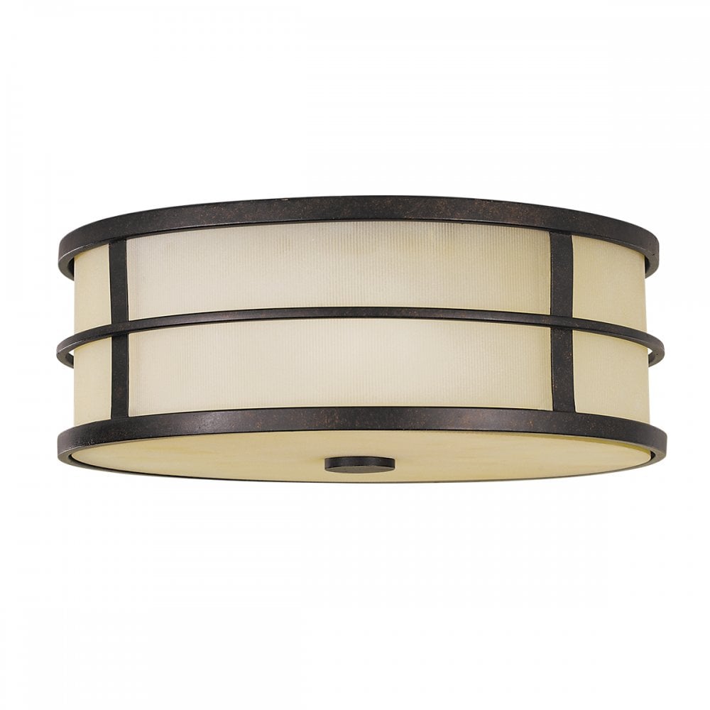 Fusion Stylish Flush Ceiling Light In Grecian Bronze With Amber Glass FE-FUSION-F