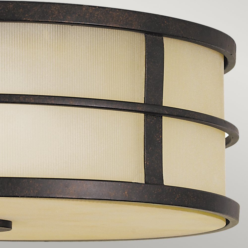 Fusion Stylish Flush Ceiling Light In Grecian Bronze With Amber Glass FE-FUSION-F
