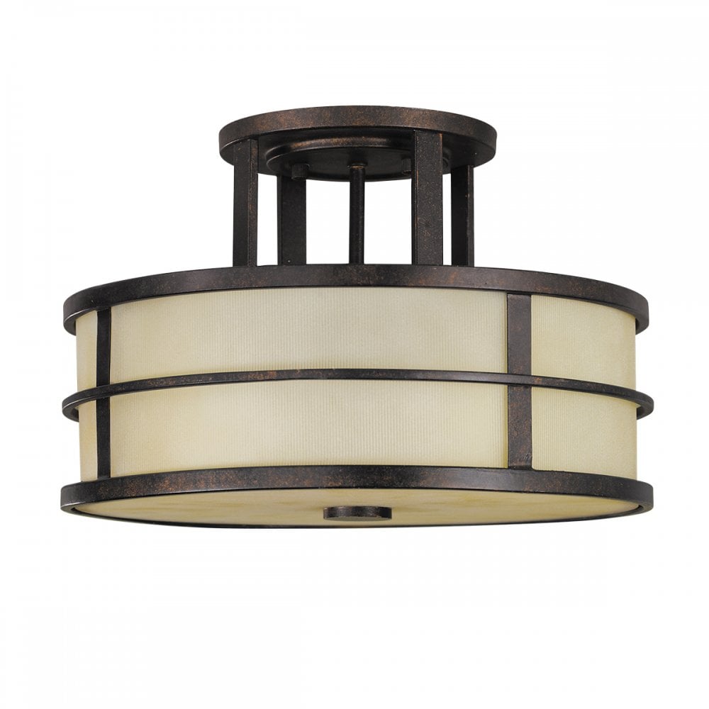 Fusion Stylish Semi Flush Ceiling Light In Grecian Bronze With Amber Glass FE-FUSION-SF