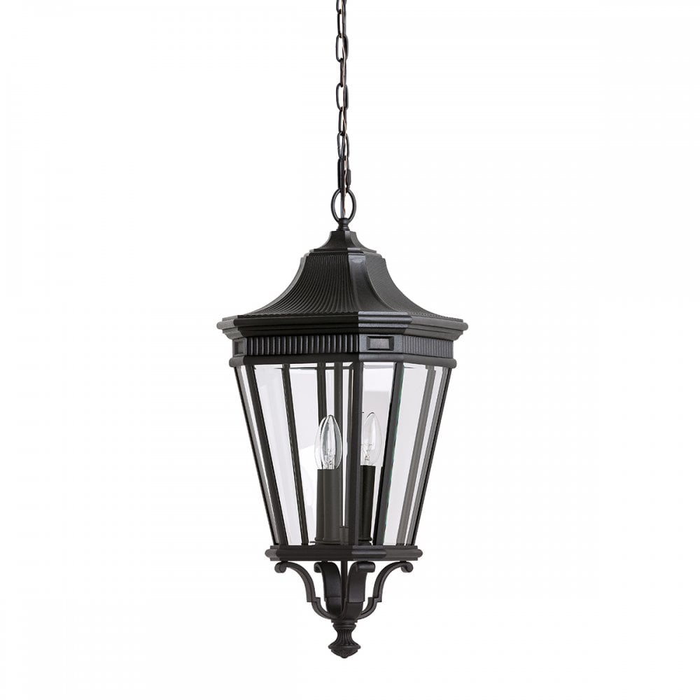 Cotswold Lane Outdoor Large Ceiling Chain Lantern In Black Finish FE-COTSLN8-L BK